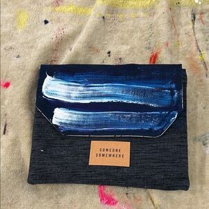 Artistic handpainted Black and Blue Clutch